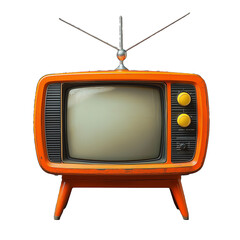 Vintage orange television set with a transparent background showcasing retro design elements