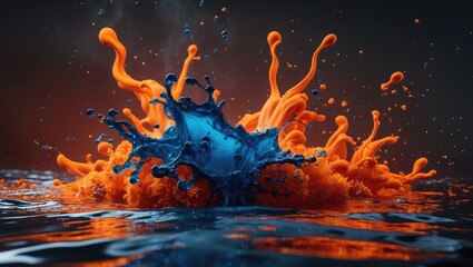 Splash of ink in water with orange flames. An abstract artwork captured in 6k resolution using a Red Cinema camera.