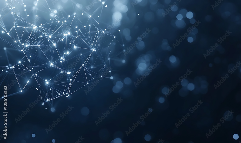 Leinwandbilder Abstract network structure with glowing nodes against a dark backdrop, creating a sense of depth and connectivity.