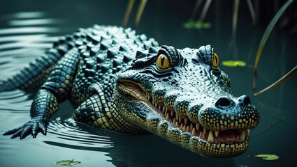 Fototapeta premium Crocodile resting in the water in Kenya.
