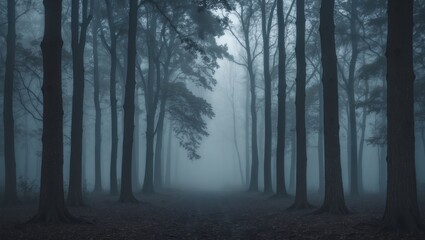 Fototapeta premium tall trees in a foggy forest captured vertically