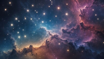 Fototapeta premium Colorful cosmic marble backdrop featuring a nebula and shining stars.