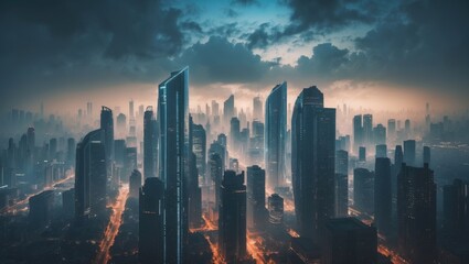 Fototapeta premium Scene depicting a futuristic digital cityscape.