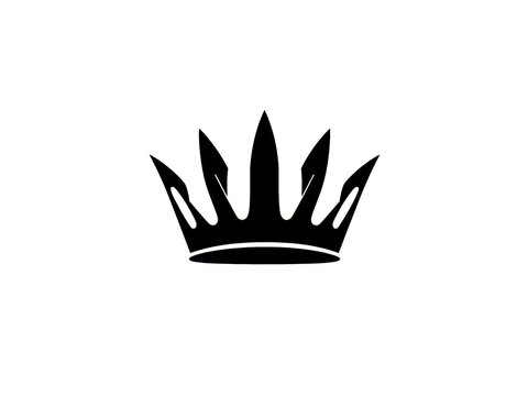 A simple black crown silhouette on a white background, representing royalty, power, and leadership. Generative AI