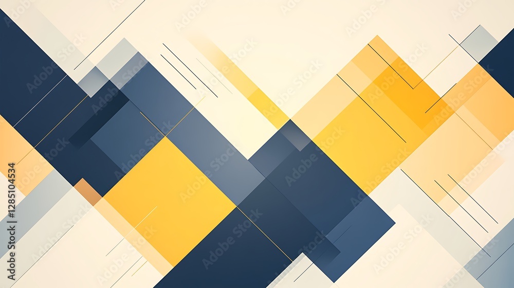 Fototapete Abstract geometric pattern with overlapping shapes in yellow, navy, and light colors.