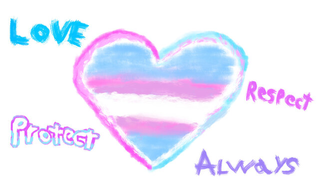 Transgender Love Heart Trans Flag 4K Transparent Background Gender Identity Gender Transition Support Design Love Respect Protect Always