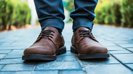 Brown Leather Shoes on a Stone Pavement