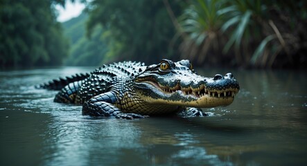 Obraz premium crocodile swimming in a river in costa rica