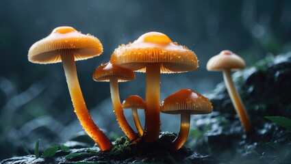 Glistening honey mushrooms, Armillaria mellea, on display
