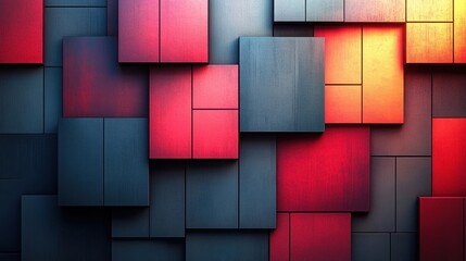 Modern 3D Geometric Panel Wall with Red and Blue Gradient