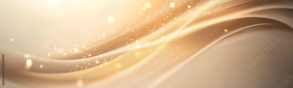 Fototapete golden abstract waves with sparkling lights on a soft background.