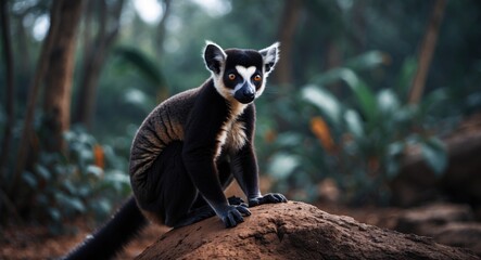 Obraz premium Black male lemur, Eulemur macaco, native to Madagascar