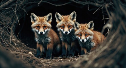 Obraz premium Young foxes at their den