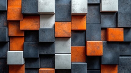  Industrial Geometric 3D Cube Wall with Metallic and Rust Textures