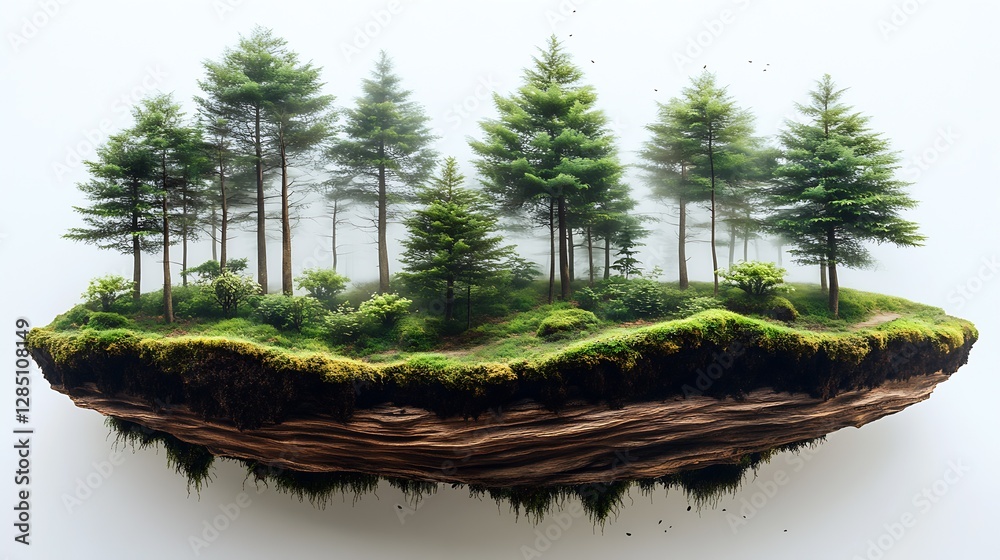 Poster A stunning floating forest island with lush trees and vibrant moss creating a dreamlike natural scene : Generative AI