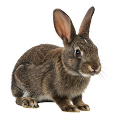 Obraz premium Cute fluffy brown domestic rabbit with soft fur and alert ears on a pure white background, concept for pet care advertising, nature education and spring holiday designs