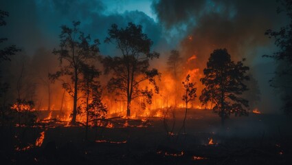 flames engulfing the forest with intense yellow glow