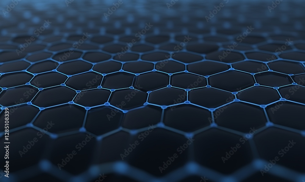 Leinwandbilder Abstract hexagonal pattern with glowing edges, set against a dark background.