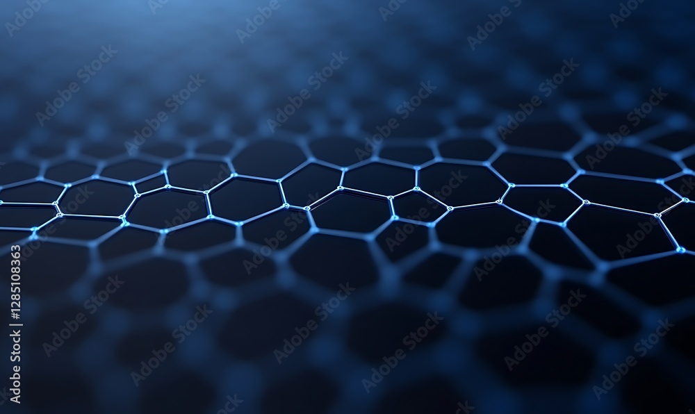 Aufkleber Close-up of a hexagonal pattern with a dark blue background, resembling a digital or futuristic surface.
