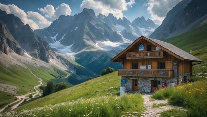 Obraz premium Mountain lodge in the Cantal region during summer in the Pyrenees valleys