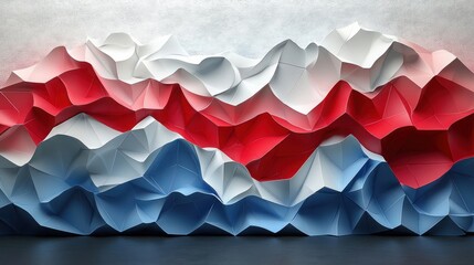 Geometric Low-Poly Abstract Flag Design with Red, White, and Blue