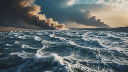 flow of water. intense dust storm in action. digital representation of extensive data. advanced wave patterns