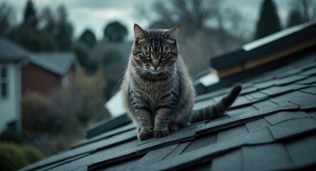 Feline observing from a rooftop.