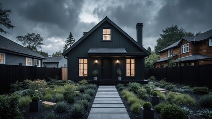 Naklejka premium Symbol of a dark house. real estate marker urban design