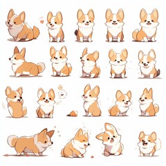 Obraz premium Cute Corgi Expressions and Poses in a Grid Format