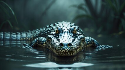 Crocodile observation in aquatic surroundings. Kenya.