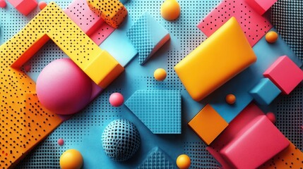 Colorful Geometric 3D Wall with Abstract Shapes and Modern Design