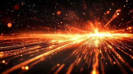 Naklejka premium A vibrant cosmic explosion with radiant beams and sparkling particles illuminating the darkness