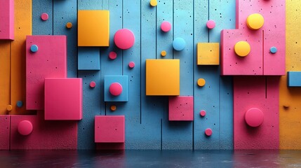 Colorful Geometric 3D Wall with Abstract Shapes and Modern Design