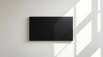 A bold black rectangle with soft-edged corners on a white wall background