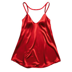 Vibrant Red Satin Slip Dress Isolated on Transparent Background