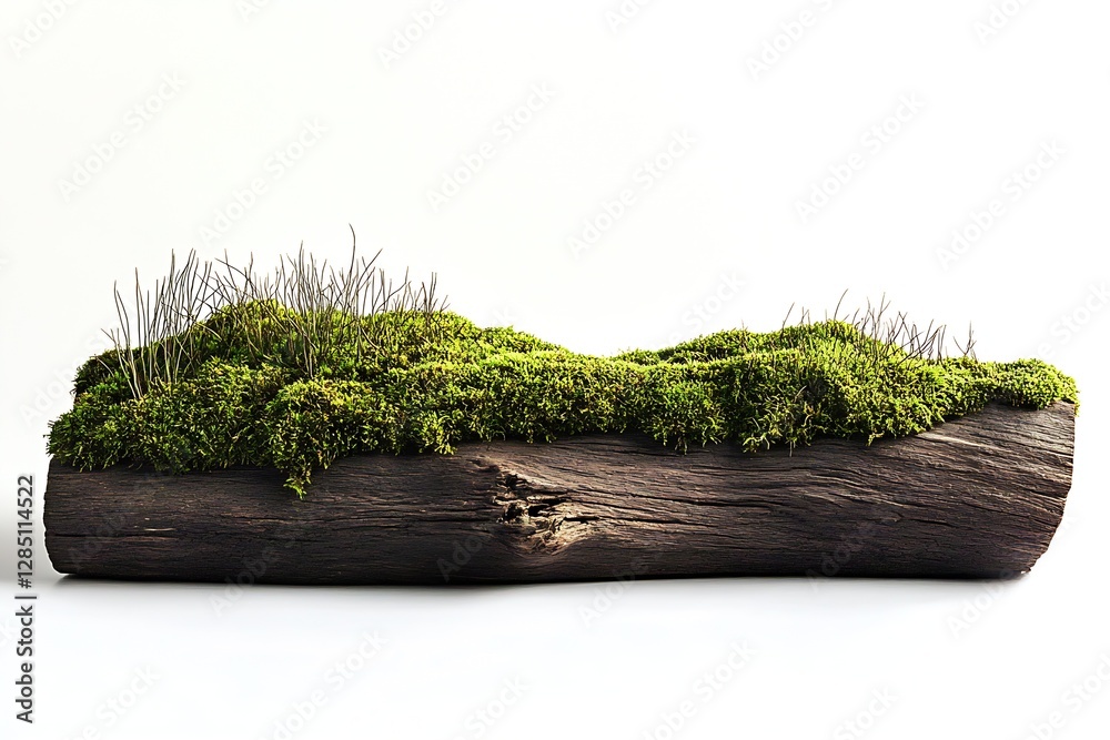 Poster minimalist charm of moss on natural driftwood with subtle textures of nature : generative ai