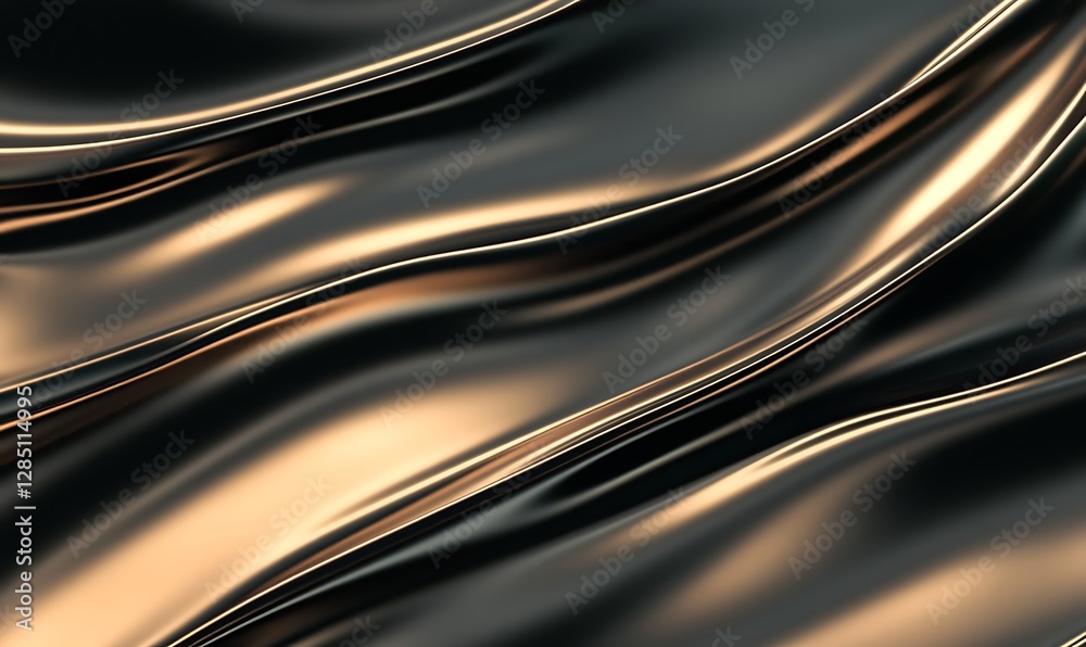 Poster shiny, flowing fabric with a metallic sheen, showcasing elegant waves and folds.