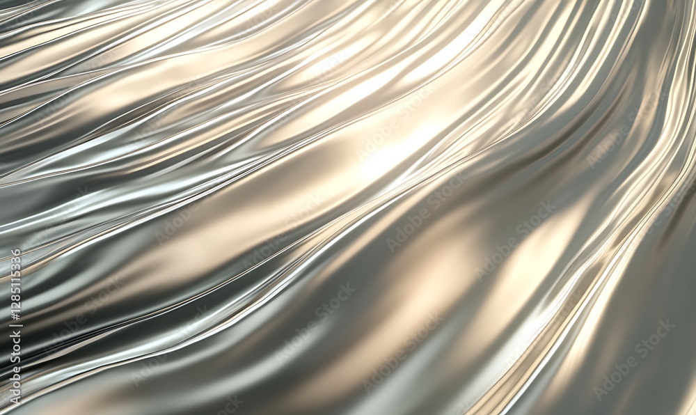 Poster Shimmering silver waves create a smooth, flowing texture with subtle light reflections.