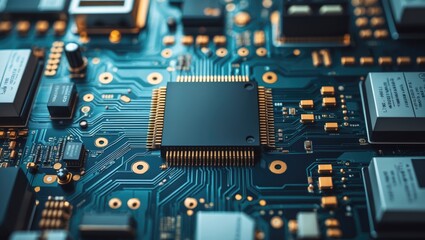 Close-up view of a circuit board featuring electrical components for artificial intelligence.