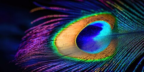 Obraz premium Colorful feather with a blue center