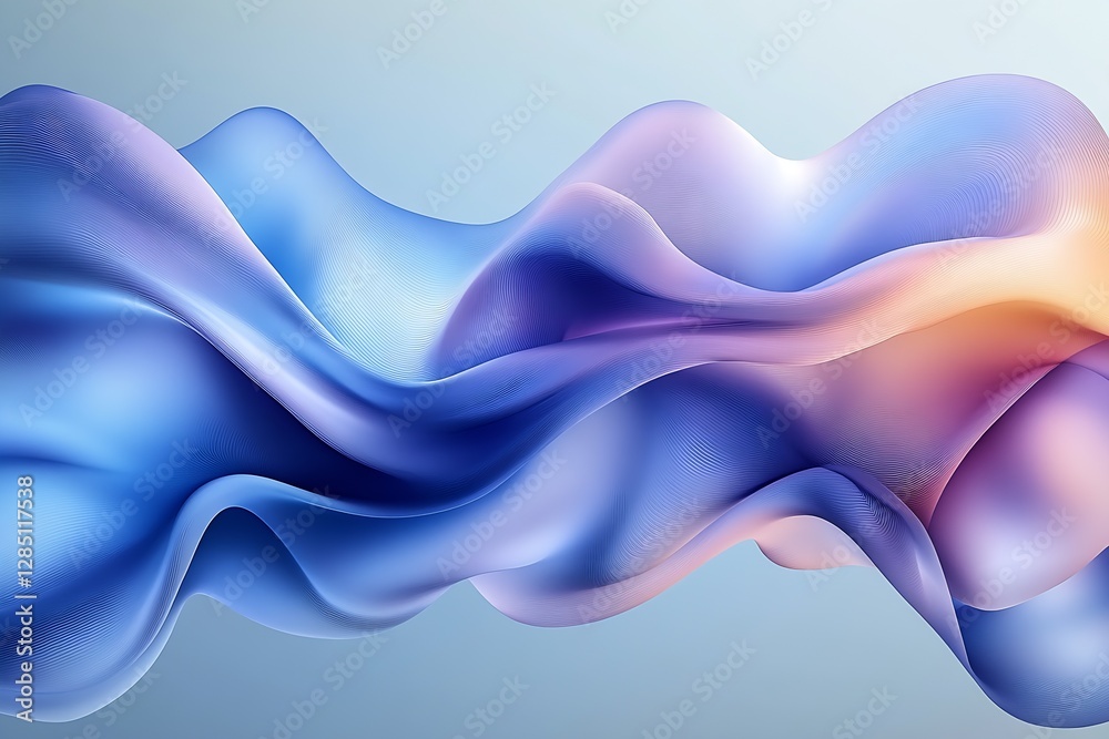Fototapete Abstract flowing waves in soft hues of blue and pink creating a tranquil digital landscape : Generative AI