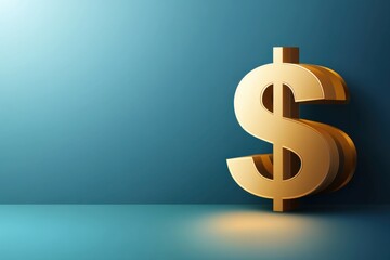 Obraz premium Golden Dollar Sign on Blue Background with Dramatic Lighting and Shadows