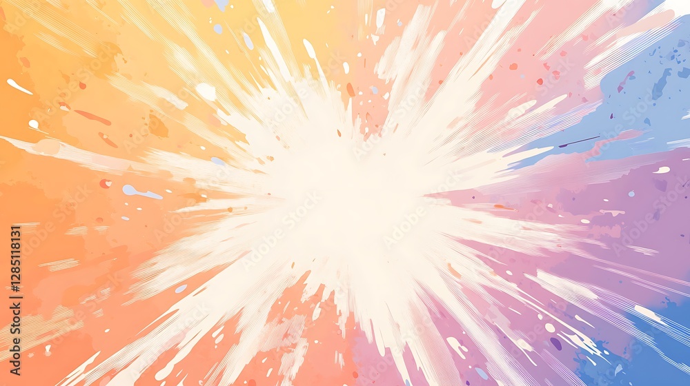 Poster bright abstract explosion of colors radiating from a central light source.