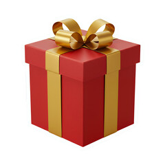 Red Gift Box with Gold Ribbon Festive Holiday Decoration 3D Render