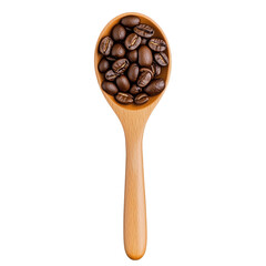 Fototapeta premium Wooden Spoon Filled with Coffee Beans on Transparent Background
