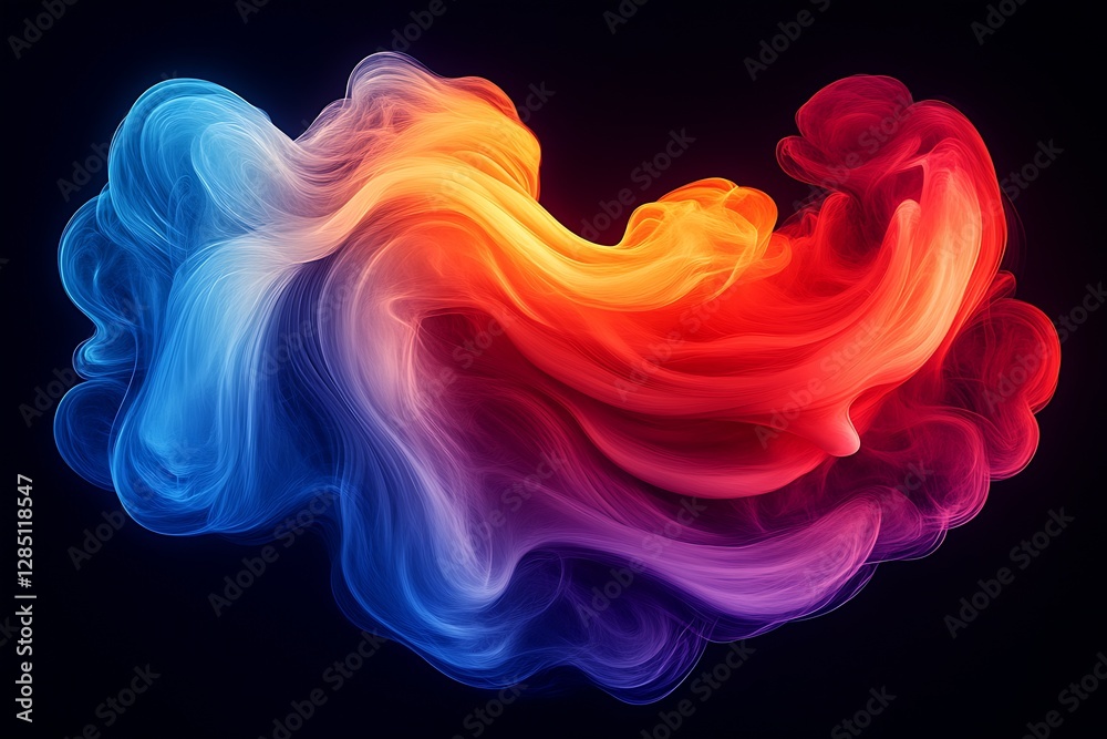 Poster Colorful abstract smoky wave design blending shades of blue and red creating a dynamic visual effect : Generative AI