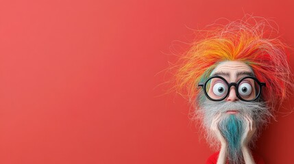 Colorful cartoon character with vibrant hair and expressive face