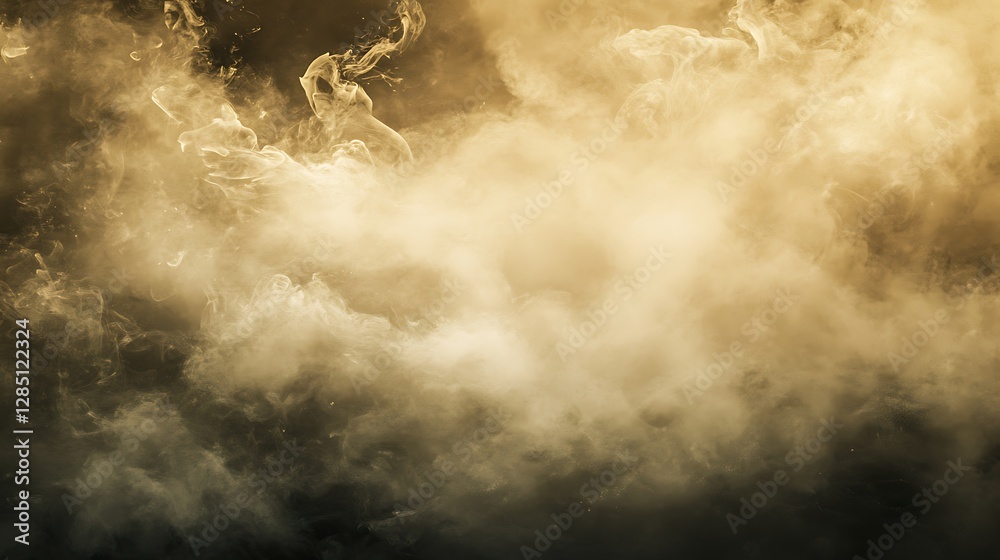 Poster golden-hued clouds create an ethereal atmosphere, evoking a sense of mystery and tranquility.