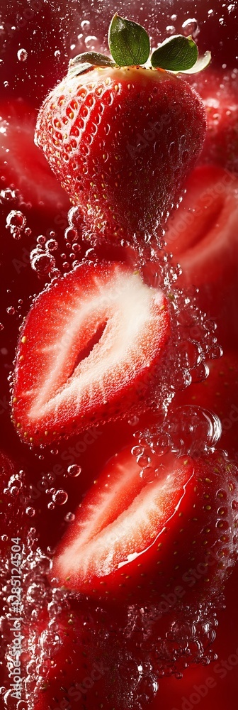 Poster Strawberries bursting with flavor in sparkling soda bubbles creating a refreshing summer drink delight : Generative AI