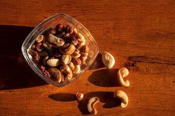 Delicious dried fruits mixes of Pecan, Brazil Nuts, Hazelnuts, Almonds.